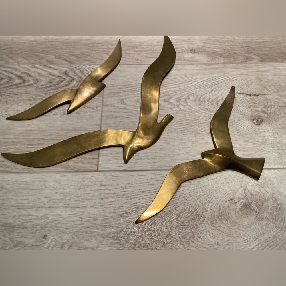 MCM Mid-Century Set of 3 Brass Flying Seagulls Wall Decor Vintage Decor